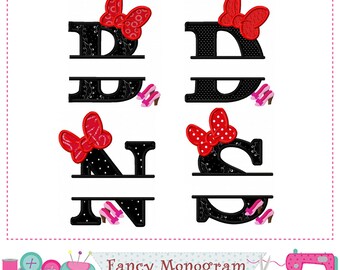 Minnie Fonts Split design - Bow Alphabet applique Machine Embroidery -2412W