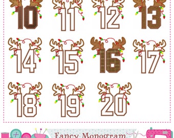 Christmas Numbers 10~20 applique design - Reindeer Numbers embroidery design - Party numbers applique design- Birthday numbers design 2312B
