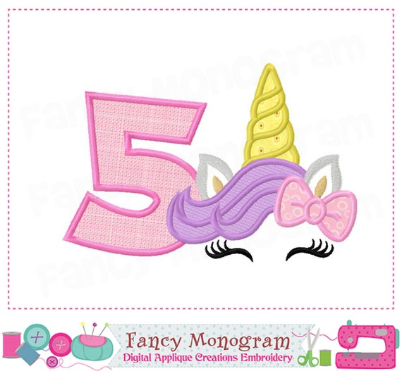 Unicorn Number 5 Embroidery My 5th Birthday Unicorn - Etsy