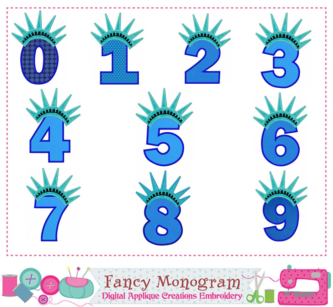 Statue of Freedom Liberty Crown Numbers Applique - Birthday ...