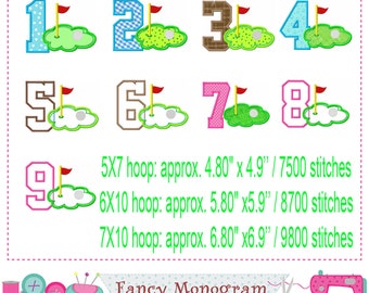 Golf numbers applique embroidery - Birthday party Outdoor Sports embroidery esign - Babies birthday embroidery - machine embroidery-2444