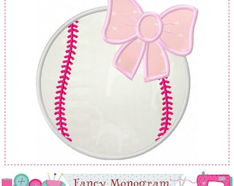 Baseball Applique Design - Bow Embroidery (4x4, 5x7, 6x10 Hoop)