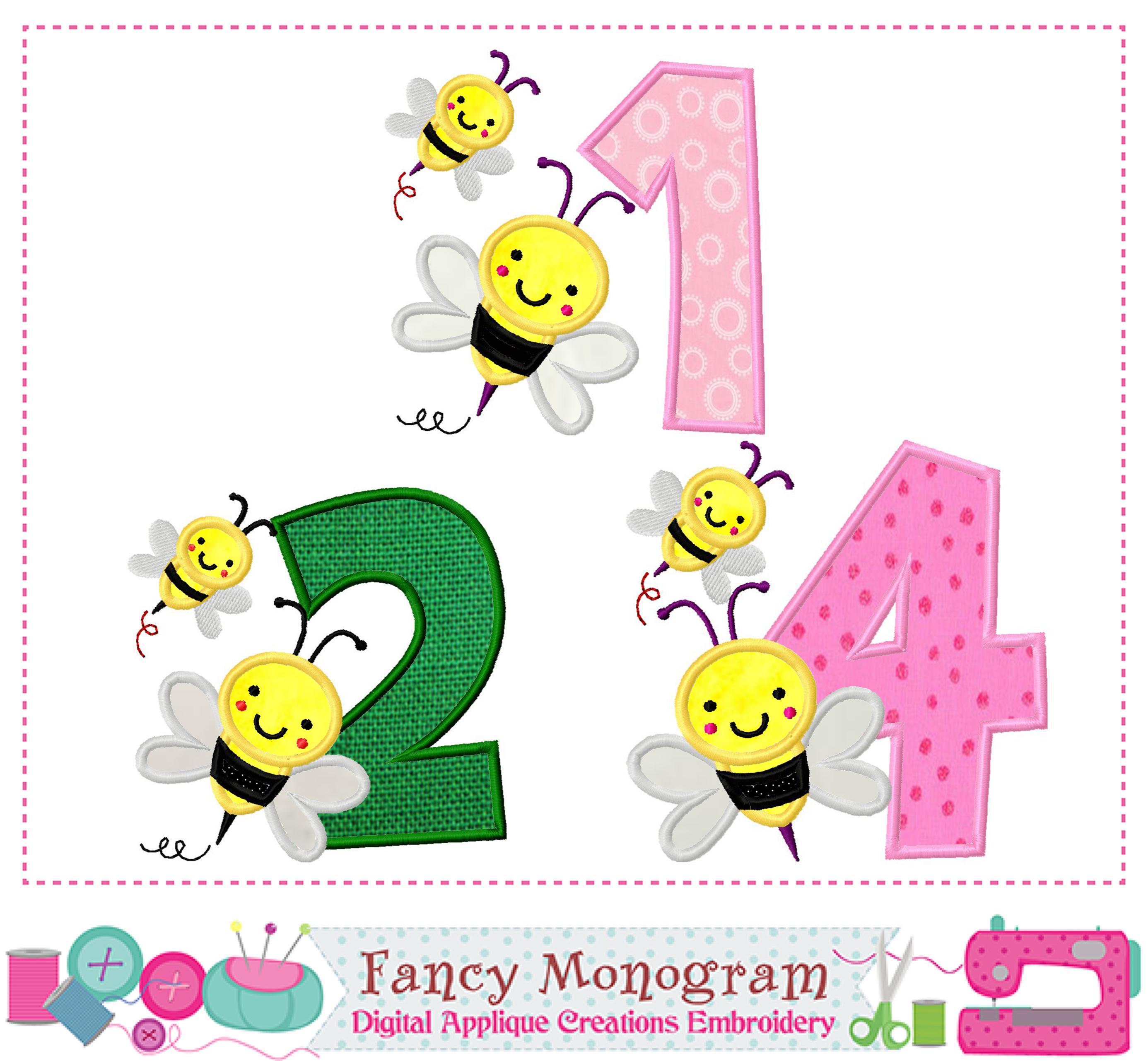 Numbers Bumble Bee Applique Design Machine Embroidery -1557 - Etsy