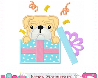 Puppy Applique - Birthday Gift - Bulldog Machine Embroidery -258BG