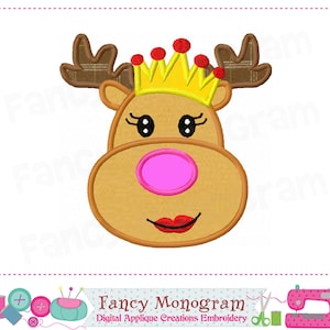 Reindeer Princess Applique: Christmas Embroidery Pattern (Digital Download)