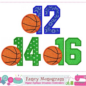 Basketball Numbers 11-19 Applique Embroidery Design (5x7, 6x10, 7x10, 8x12) 2253