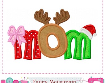 MOM Applique Embroidery Christmas Tee | Festive Holiday Outfit -2511MOM