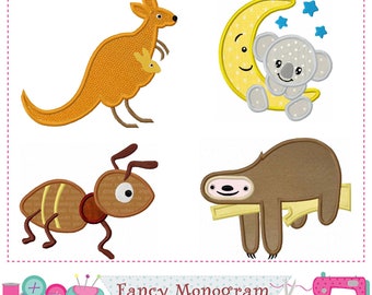 Animal Machine Embroidery Applique Set - Koala Kangaroo Designs -245AU