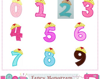 Princess Crown Numbers appliqueembroidery design - Girl Birthday party embroidery design - Girl babies Princess design - machine embroidery