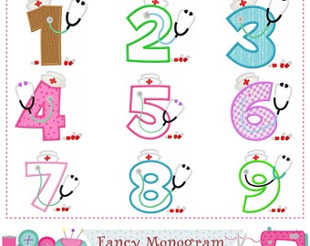 Nurse Stethoscope Numbers applique embroidery design - Birthday party Babie girl embroidery design - machine embroidery -243M