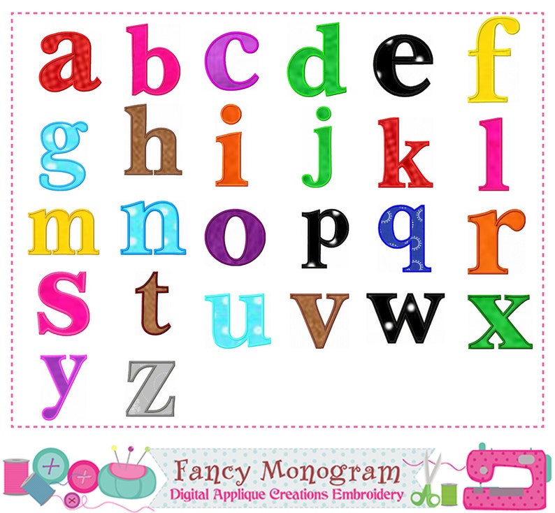 Lowercase Letters Embroidery Lowercase Letters Az Applique Etsy