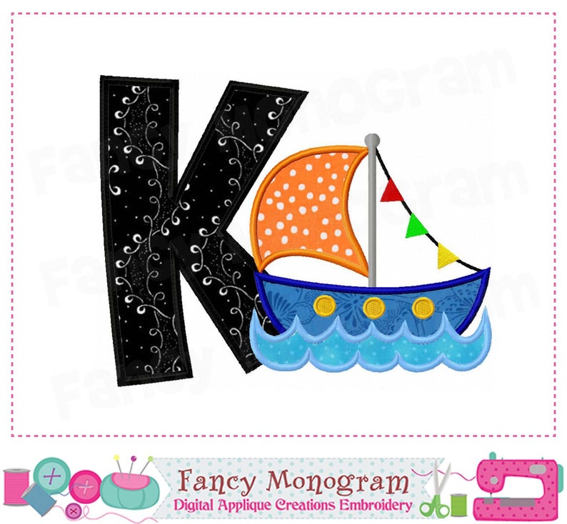 Pirate Ship Letters Applique Sailboat Monogram Design 26 Etsy