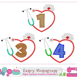 Aplique de números de enfermera - Diseño de bordado de corazón para cumpleaños (descarga digital) 243N