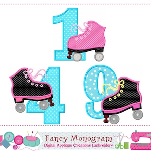 Roller Skate Numbers Applique - Embroidery Design for Birthday 1648 image 1