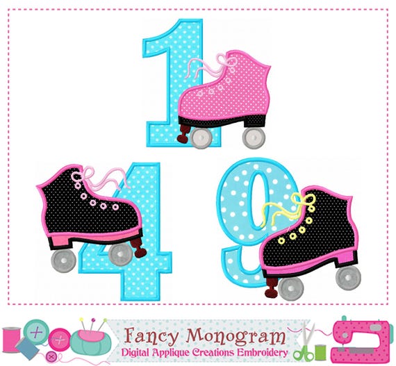 Roller Skate Numbers Applique - Embroidery Design for Birthday 1648