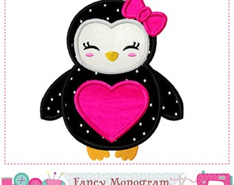 Penguin Applique Machine Embroidery - Valentine's Day Bow Stitch -1627