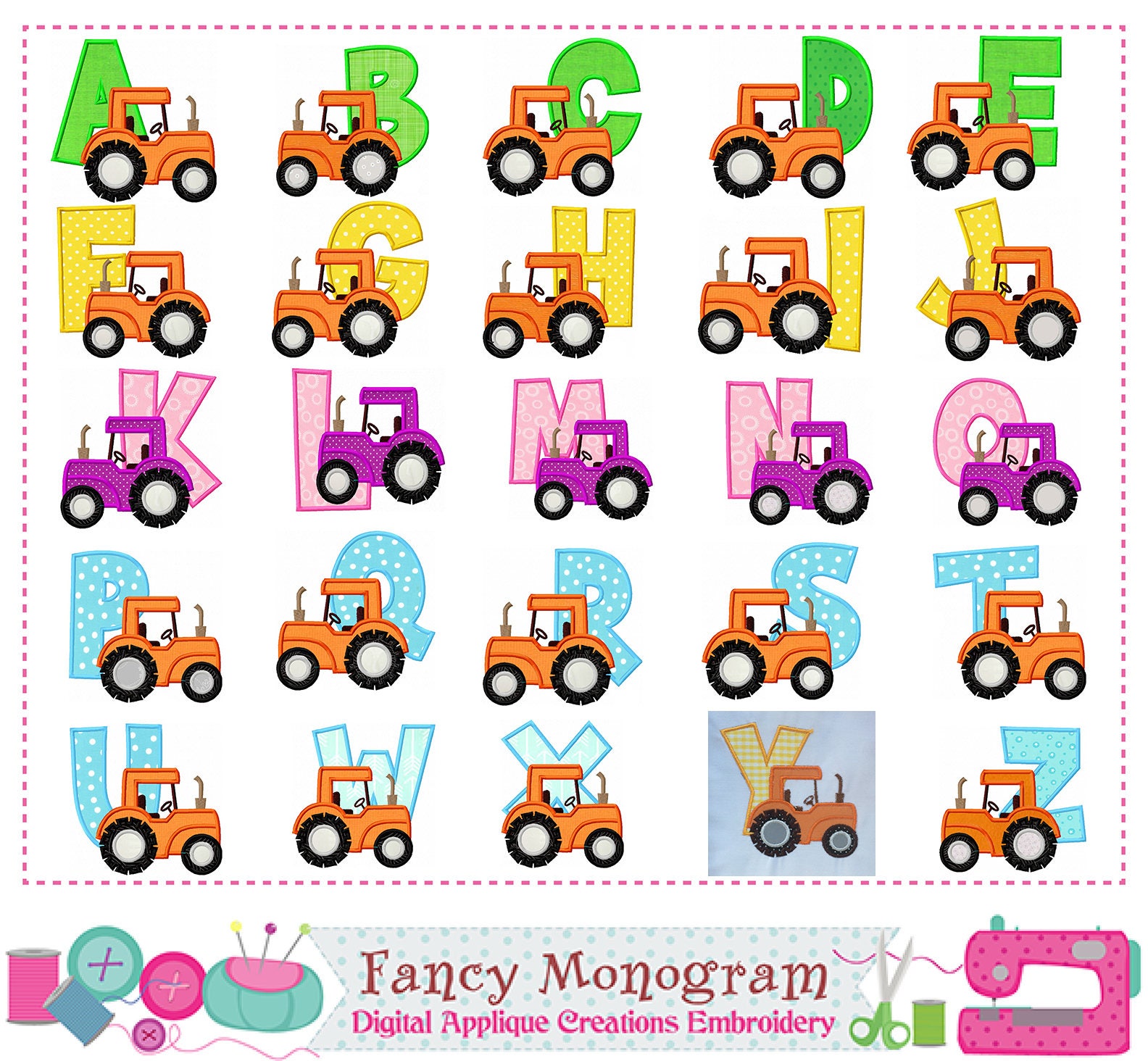 Farm Life Font Collection - Tractor & Farmer Alphabet Embroidery Designs - Rustic Tractor Design - Farmer Letters Monogram design