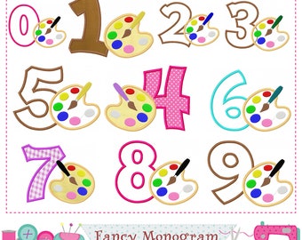 Palette Numbers applique design - Back to School design - Painting embroidery design - Birthday party design - machine embroidery.-2174