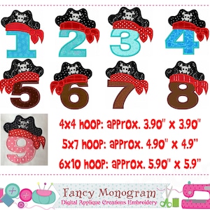 Pirate Applique Embroidery Birthday Numbers for Summer Beach Decor - shirt embroidery design -1510