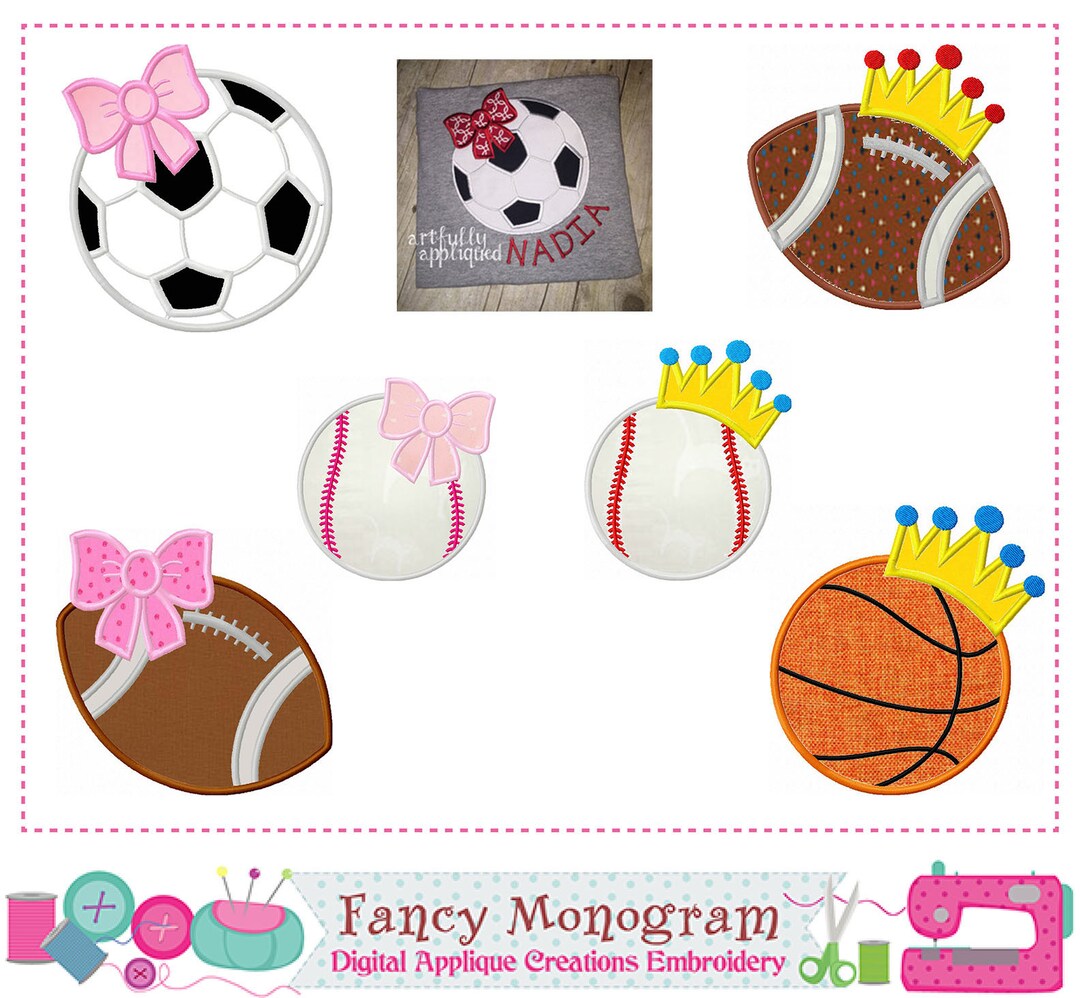 Sports Applique Embroidery - Machine Embroidery Design Set - Football ...