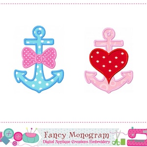 Anchor with Bow Applique Embroidery - Beach Theme LOVE Design 255A