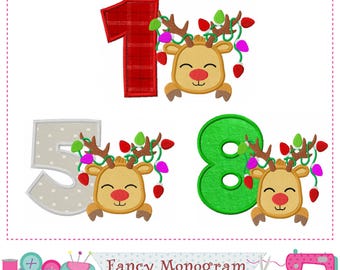Weihnachtszahlen-Rentier-Applikationsmuster - Maschinenstickerei-Geburtstagsdesign - 2181