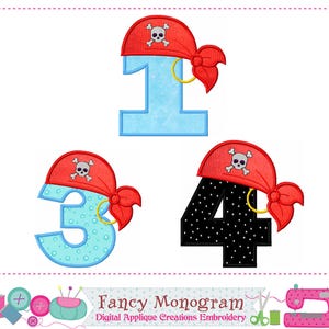 Pirate Applique Embroidery Numbers - Birthday Design -1673