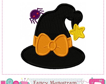 Spooky Witch Hat Bow Embroidery Applique for Halloween Design -211011