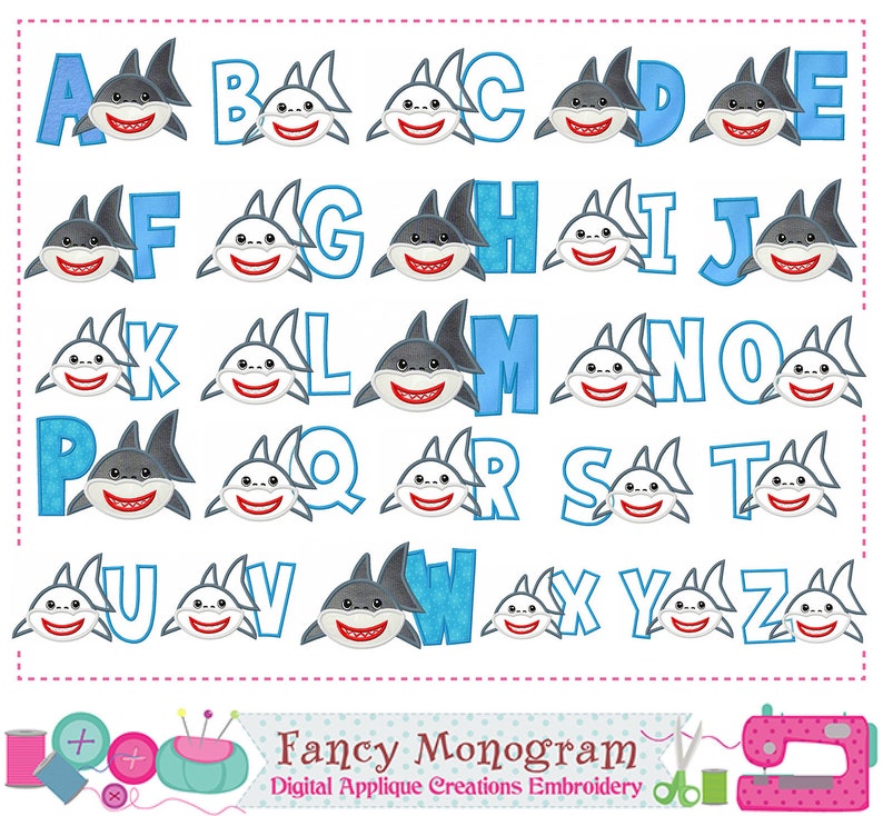 Shark Dad Letters Applique Shark Dad Monogram Design Beach Alphabet Embroidery 26 Fonts Embroidery Birthday Alphabet Applique Shark