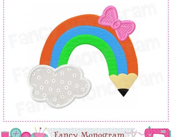 Rainbow bow embroidery - Back to School Pencil Applique -256RG