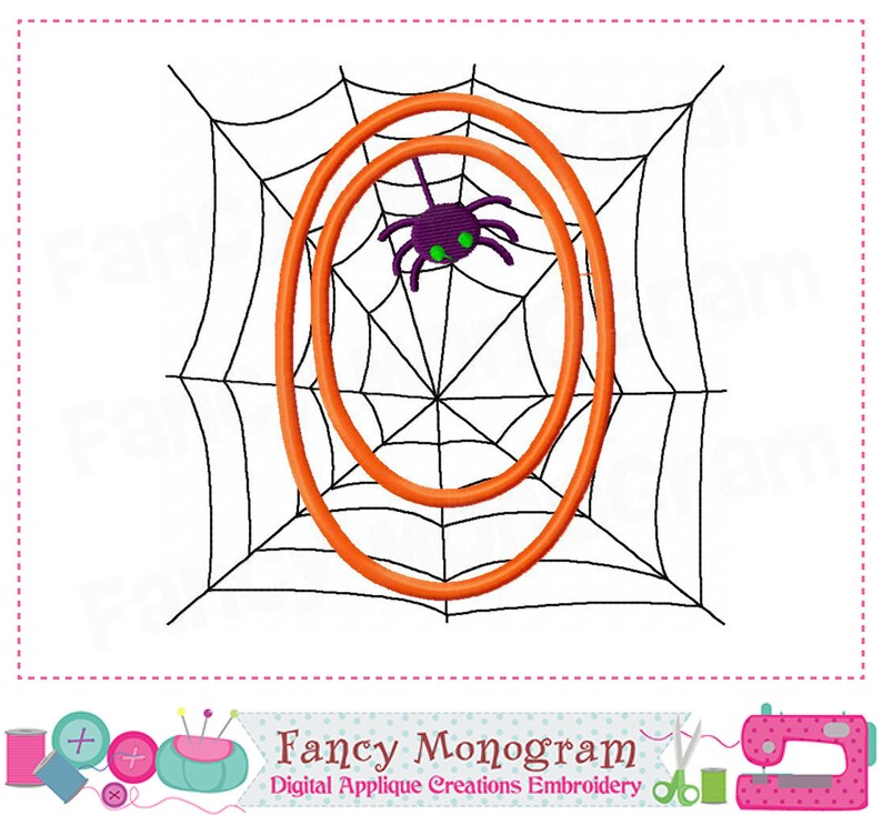 K&ouml;nnte beinhalten: Orange-schwarzes Spinnennetz-Stickmuster mit einer Spinne in der Mitte. Das Design hat die Form eines Kreises.