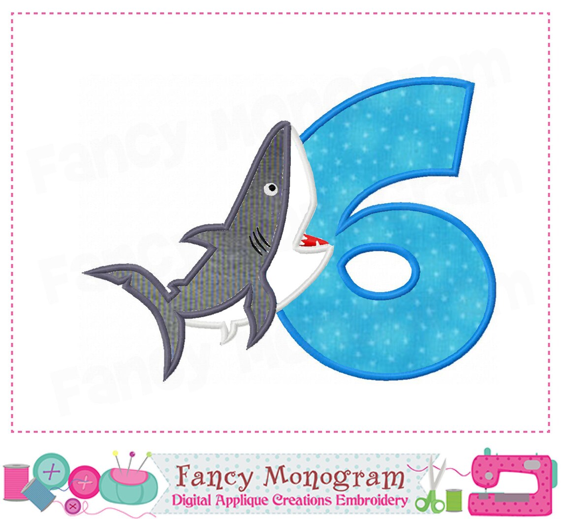 Shark Numbers applique Summer Numbers embroidery Shark Etsy