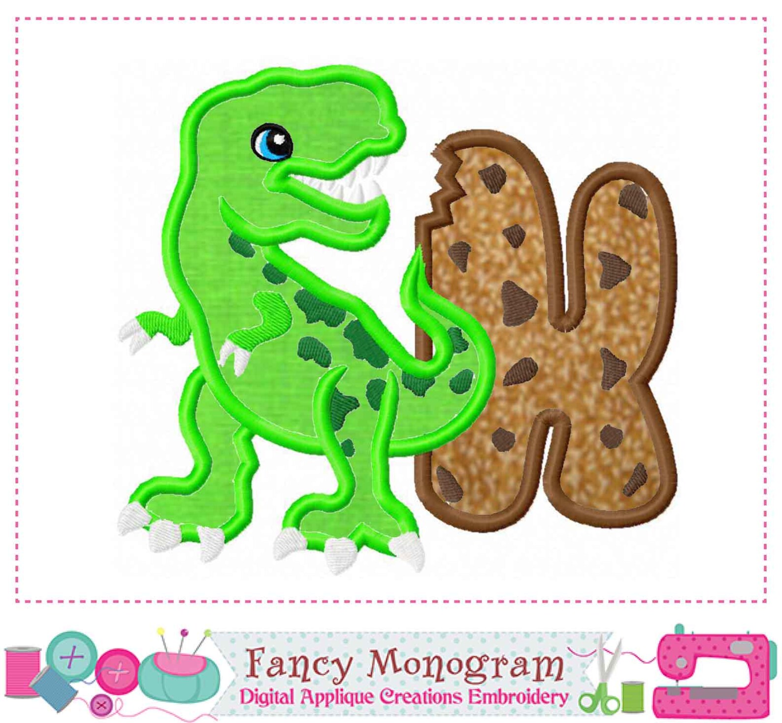 T-rex Dinosaur Applique Embroidery Font - Cookies Monograms Alphabet ...