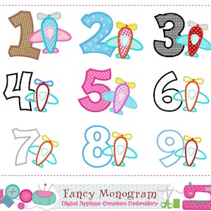 Airplane Birthday Embroidery Design with Machine Numbers - Plane Applique Pattern - shirt design - birthday numbers design -2082