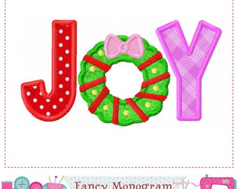 JOY Applique for Christmas Wreath - Festive Embroidery Tee -2512