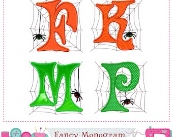 Halloween Spider Applique Embroidery Design - Monogram Fonts Set - Alphabet design 1592
