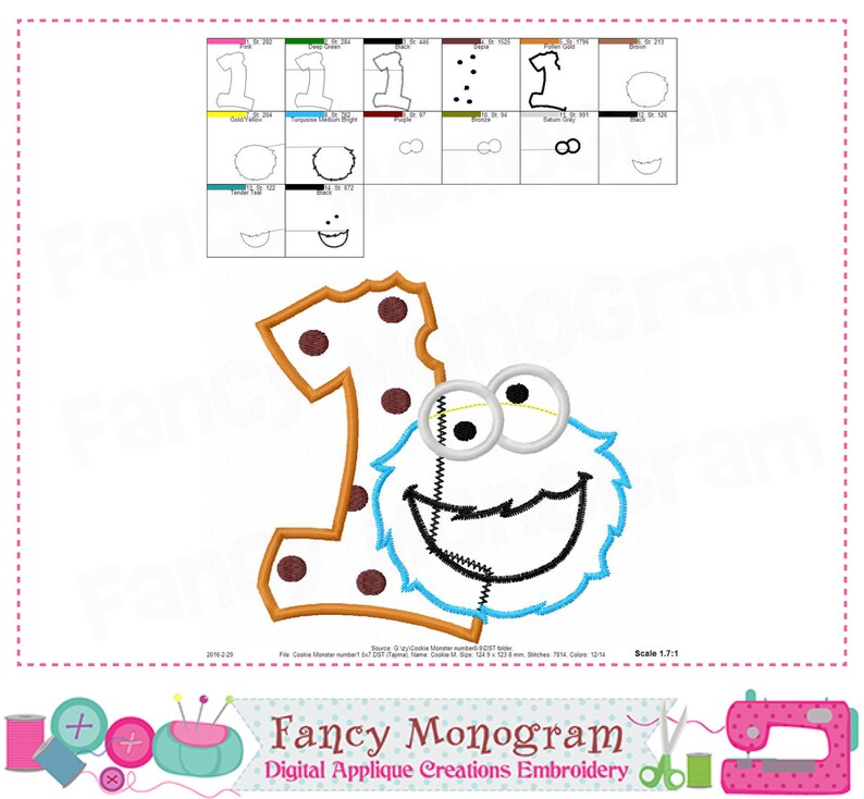 cookie monster number 1 applique birthday applique my 1st