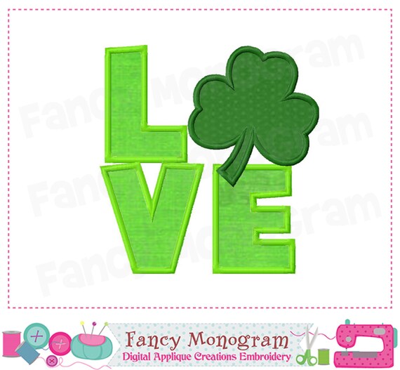 St patricks daylove shamrock appliquesaint patrick  etsy