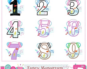 Music Band Numbers applique embroidery design - Birthday Music party design - School Band embroidery design - machine embroidery-2266