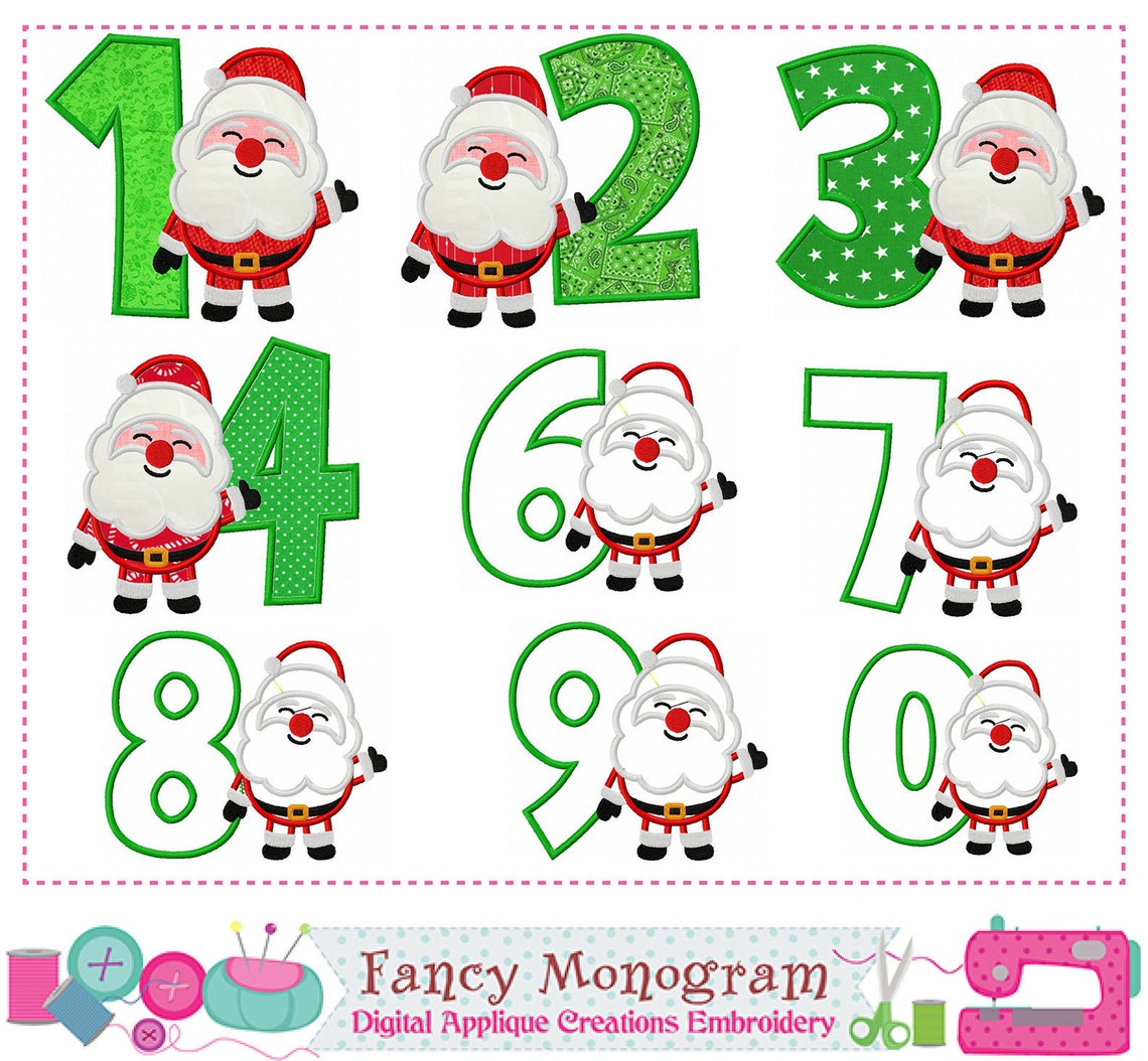 Santa Numbers bordado números de Navidad applique diseño Etsy