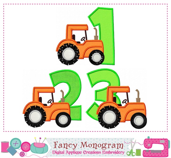 Tractor Applique Embroidery Numbers: Farmer Birthday Design (Digital Download) 1749