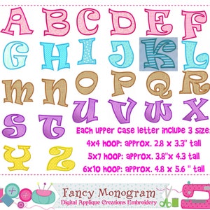 Alphabet Font Monogram Applique Design - Digital Embroidery Pattern -1782