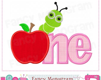 One Applique - Apple Worm Machine Embroidery Design (Digital Download) 246OA