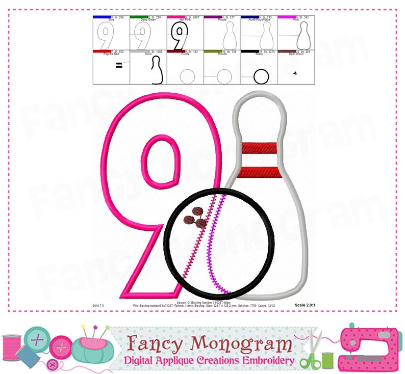 Bowling Numbers Applique Bowling Embroidery Birthday Etsy