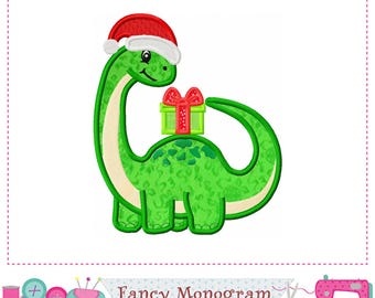 Christmas T-Rex Embroidery Design: Santa Hat Applique (4x4, 5x5, 6x6, 7x7 inch) 2598