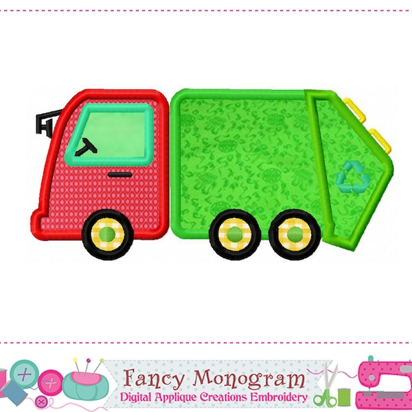 Garbage truck applique embroidery design - Environmental protection design - Birthday party applique embrodiery - machine embrodiery-2272