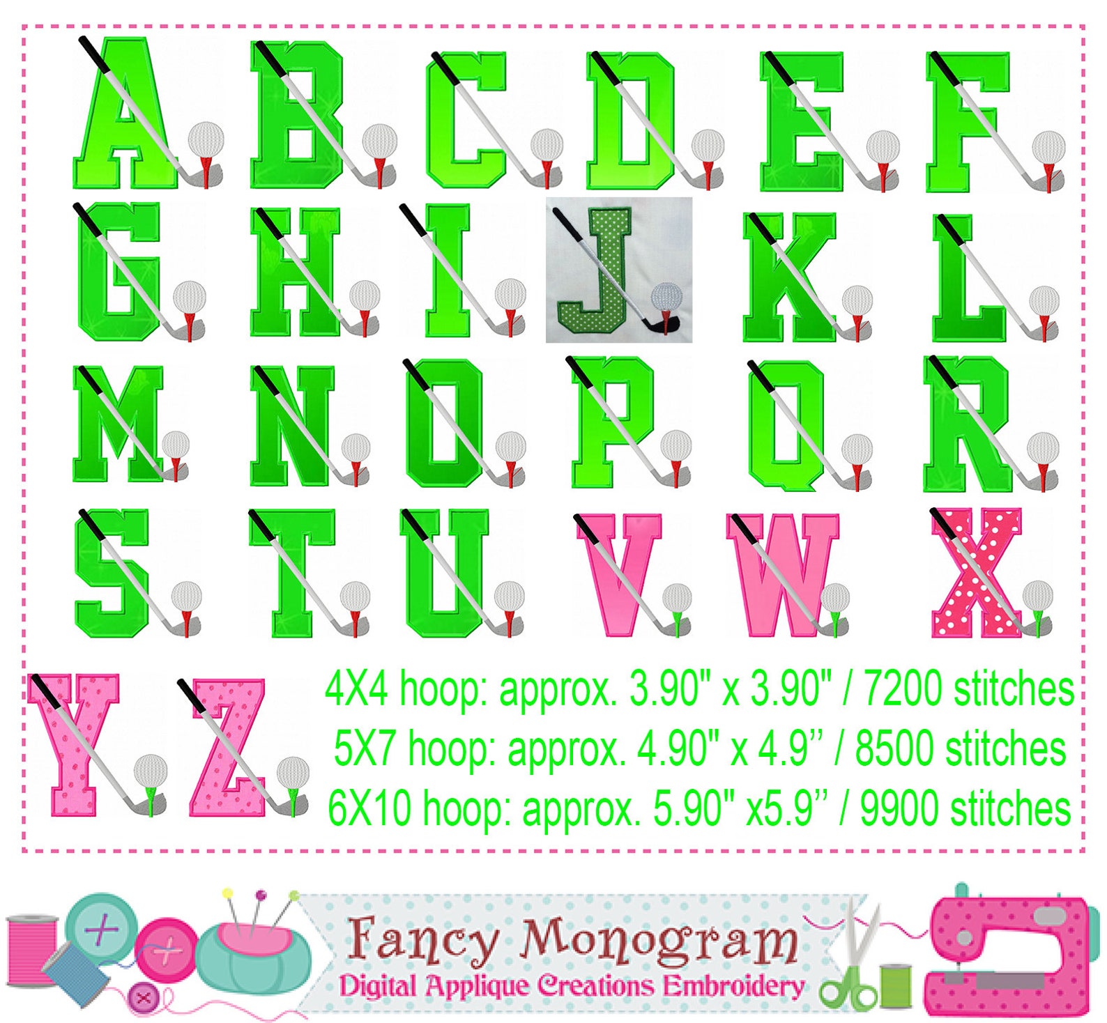 Golf alphabet applique embroidery golf monograms design  etsy