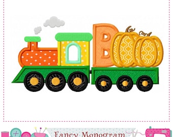 Spooky Train Pumpkin Boo Embroidery Design - Halloween Applique Pattern -257TB