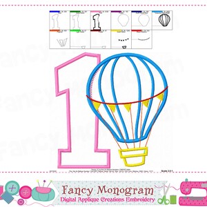 Hot Air Balloon Number 1 Applique My 1st Birthday Hot Air - Etsy