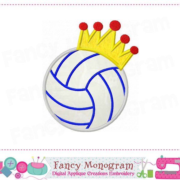 Volleyball with crown - Volleyball applique - Volleyball design - Volleyball embroidery - Volleyball - Crown applique - Crown design - 02